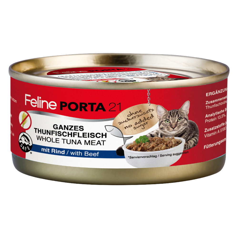 Sparpaket Feline Porta 24 x 156 g - Thunfisch mit Rind (getreidefrei) von Porta 21