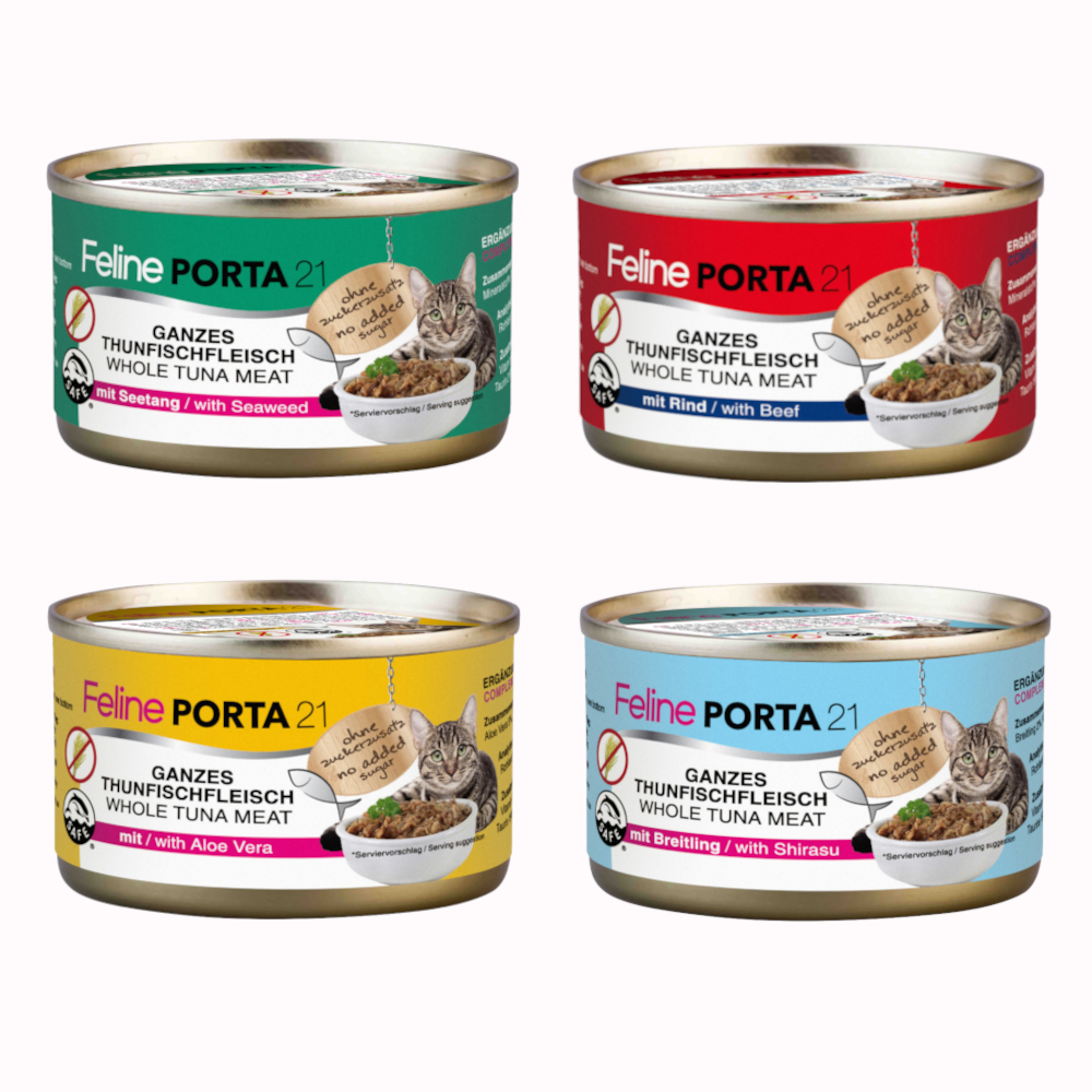 Sparpaket Feline Porta 24 x 90 g - Mixpaket Thunfisch (4 Sorten) von Porta 21