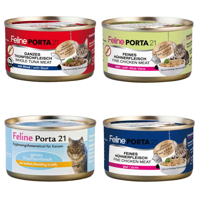 Sparpaket Feline Porta 24 x 90 g - Mixpaket Thunfisch & Huhn (4 Sorten) von Porta 21