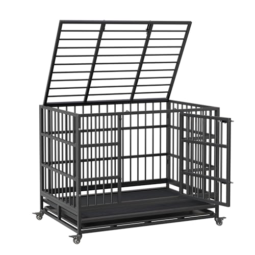 42.5inch Doppeltür Hundebox - Faltbarer Hundekäfig für den Innenbereich mit 360° Rädern - Hundebox mit Herausnehmbarem Tablett - Zusammenbaubarer Hundekäfig für Kleine, Mittelgroße und Große Hunde 42.5inch Doppeltür Hundebox - Faltbarer Hundekäfig für den Innenbereich mit 360° Rädern - Hundebox mit Herausnehmbarem Tablett - Zusammenbaubarer Hundekäfig für Kleine, Mittelgroße und Große Hunde von PortoAlegre