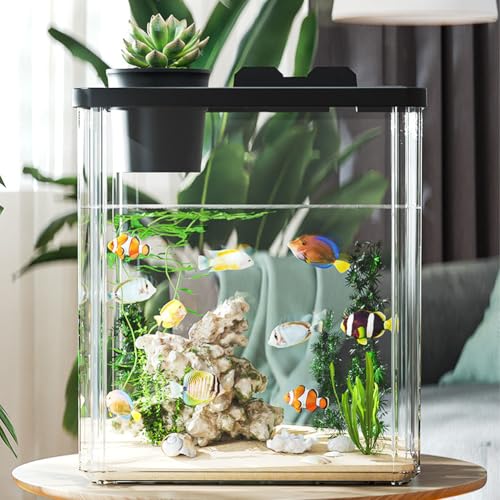 Aquarium Komplett Set - Fischtank Aquarium mit LED-Leuchten & Pumpe & Kunstblumen & Steine & Fischlöffel - Aquaristik Tischdekoration für Zuhause, Büro, Wohnzimmer - 17xc11x16.5cm Aquarium Komplett Set - Fischtank Aquarium mit LED-Leuchten & Pumpe & Kunstblumen & Steine & Fischlöffel - Aquaristik Tischdekoration für Zuhause, Büro, Wohnzimmer - 17xc11x16.5cm von PortoAlegre