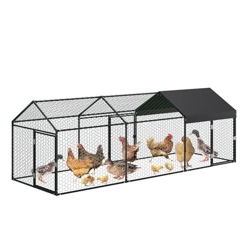 Freilaufgehege 3x1x1m, Hühnerstall aus Metall Begehbar mit Dachabdeckung, Hühnergehege für Garten Wetterfestes, Tür & Riegel Stabil Geflügelstall Freigehege für Hühner, Kleintiere & Pflanzen, Schwarze von PortoAlegre