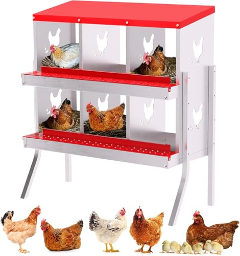 Hühner Legenester 6 Abteile aus Verzinktem Stahl - Legenester für Hühner mit Eierfach - Hühnernest Legebox Abrollnest mit Standbeine - Stabiler & Korrosionsbeständiger - 108 * 43 * 90cm - Rot von PortoAlegre
