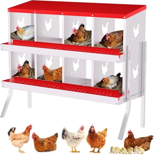 Hühner Legenester 8 Abteile aus Verzinktem Stahl - Legenester für Hühner mit Eierfach - Hühnernest Legebox Abrollnest mit Standbeine - Stabiler & Korrosionsbeständiger - 136 * 43 * 67 - Rot von PortoAlegre