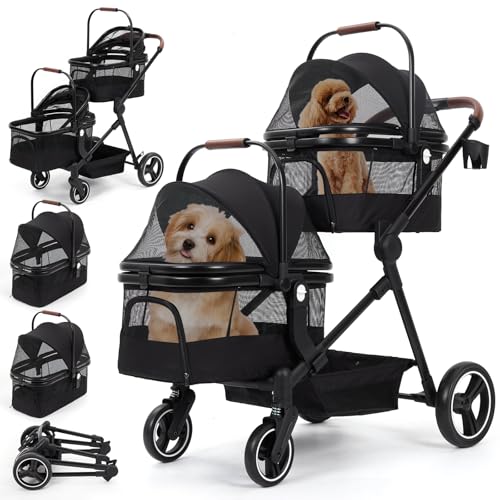 Hundewagen für 2 Faltbar Hundebuggy Mit 2 Hundeboxen Bis 22 Kg Mit Transportboxen, Netzfenstern, Tasche, Regenschutzabdeckung für Haustiere, Hund Und Katze von PortoAlegre