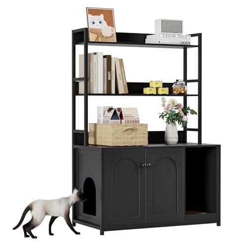 Katzenschrank für Katzentoilette, Katzenklo Schrank mit 2 Ebenen Regalen & 1 Arbeitsplatte, Katzenhaus für Große Katzen 132x45x90cm, Katzenhöhle mit Magnetischen Türen Separate Trennwand, Schwarz Katzenschrank für Katzentoilette, Katzenklo Schrank mit 2 Ebenen Regalen & 1 Arbeitsplatte, Katzenhaus für Große Katzen 132x45x90cm, Katzenhöhle mit Magnetischen Türen Separate Trennwand, Schwarz von PortoAlegre