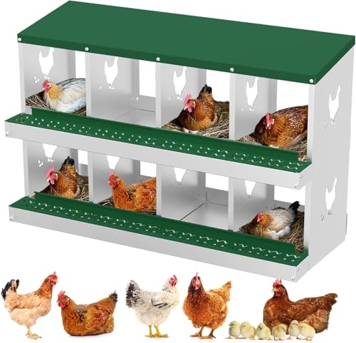 Legenester für Hühner 8 Abteile, Hühner Legenest mit Auffangschale & Lüftungsgitter, Hühnernest Abrollnest für Wandmontage Leichte Reinigung, 136 * 43 * 67cm für Verschiedene Hühnerrassen, Grün von PortoAlegre