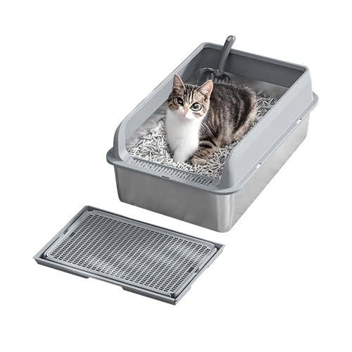 PortoAlegre Katzenklo Edelstahl, 38L Groß Katzentoilette mit Hohen Seitenwänden Leicht zu Reinigen, Doppellagige Katzenstreumatte und Schaufel Offene Katzenklo für große Katze,60x 40 x 30 cm,Grau PortoAlegre Katzenklo Edelstahl, 38L Groß Katzentoilette mit Hohen Seitenwänden Leicht zu Reinigen, Doppellagige Katzenstreumatte und Schaufel Offene Katzenklo für große Katze,60x 40 x 30 cm,Grau von PortoAlegre