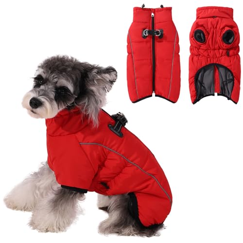 Poseca Gepolsterte Hundejacke mit integriertem reflektierendem Geschirr, wasserdichter Wintermantel für kleine, mittelgroße und große Hunde (Rot, Größe 3XL) von Poseca