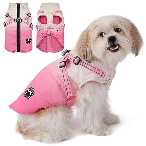 Poseca Warmer Hundemantel, Winterjacke, kaltes Wetter, winddicht, reflektierend, Fleece-Weste mit Geschirr, gepolsterte Hundejacke, wasserdichte Hundemäntel für kleine, mittelgroße und große Hunde von Poseca