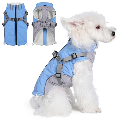 Poseca Hundemantel - wasserdichte Winterjacke mit integriertem Geschirr für kleine bis große Hunde (Hellblau, XXL) Poseca Hundemantel - wasserdichte Winterjacke mit integriertem Geschirr für kleine bis große Hunde (Hellblau, XXL) von Poseca