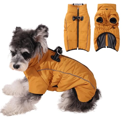 Poseca Hundemantel mit Geschirr, Hundemantel, Winter, wasserdichte Hundejacke, gepolsterter Hundemantel mit reflektierendem Geschirr, eingebaut für kleine, mittelgroße und große Hunde (gelb, Größe von Poseca