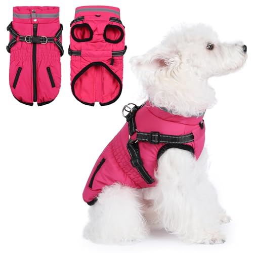 Poseca Hunde-Winterjacke mit Geschirr, wasserdicht, warm, kaltes Wetter Mantel für kleine, mittelgroße und große Hunde (Rosarot, XL) Poseca Hunde-Winterjacke mit Geschirr, wasserdicht, warm, kaltes Wetter Mantel für kleine, mittelgroße und große Hunde (Rosarot, XL) von Poseca