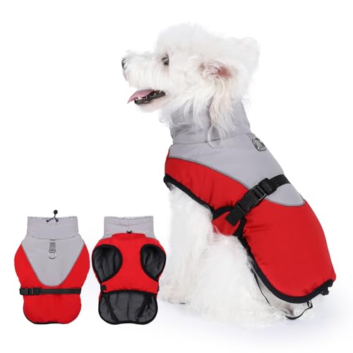 Poseca Warmer Hundemantel, verstellbare Jacke mit integriertem Geschirr, Winterweste für kalten Winter, winddichter Schneeanzug für kleine und mittelgroße Hunde von Poseca