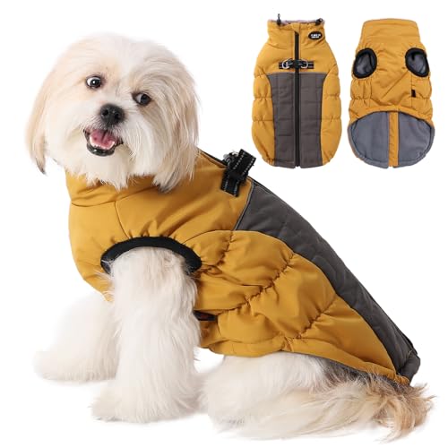 Poseca Winter Hundemantel Jacke Weste Kleidung Hundegeschirr Mantel Reflektierende Dehnbare Hundejacken Warme Wasserdichte Hundemäntel für kleine, mittelgroße und große Hunde (groß, gelb) von Poseca