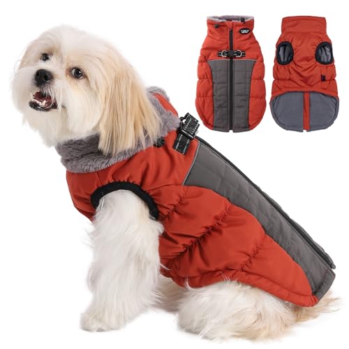 Poseca Winter Hundemantel Jacke Weste Kleidung Hundegeschirr Mantel Reflektierende Dehnbare Hundejacken Warme wasserdichte Hundemäntel für kleine, mittelgroße und große Hunde (XS, Rot) von Poseca