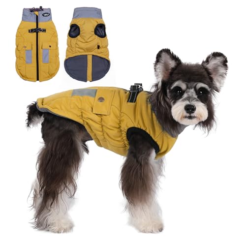 Poseca Winter Hundemantel Jacke Weste Kleidung Hundegeschirr Mantel Verstellbare Reflektierende Hundejacken mit Taschen und Kunstpelzkragen Winter Wasserdicht Hundemäntel für kleine, mittelgroße und von Poseca