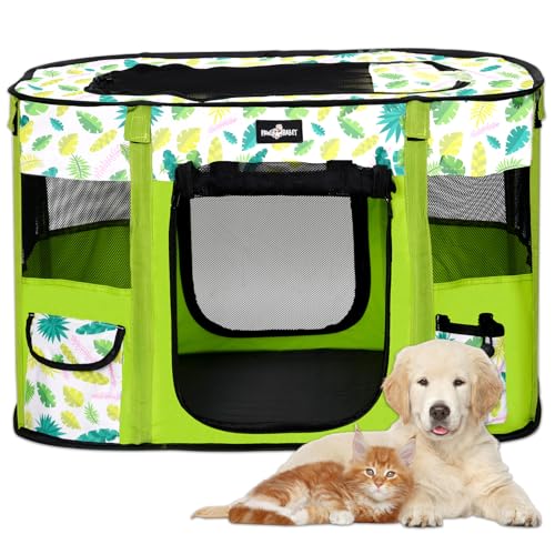 Poskena Faltbarer Haustier-Laufstall, grüner Hundekäfig, Welpengehege für drinnen und draußen, Hundezelt, (70 x 55 x 45 cm), Reise-Hundekäfig für kleine, mittelgroße Hunde, Welpen von Poskena