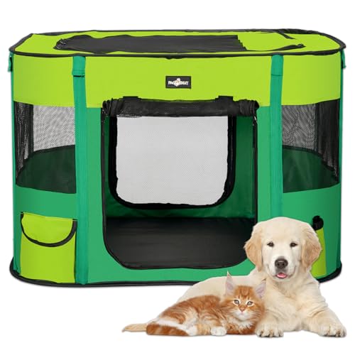 Poskena Faltbarer Haustier-Laufstall, grüner Hundekäfig, Welpengehege für drinnen und draußen, Hundezelt (80 x 60 x 55 cm), Reise-Hundekäfig für kleine, mittelgroße Hunde, Welpen von Poskena