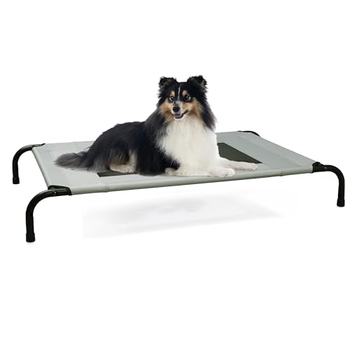 Poskena Hundeliege Outdoor，Erhöhtes Hundebett，Stabiler Metallrahmen，Camping-freundliche Haustierbetten, Geeignet Für Mittelgroße Hunde, 107×62×13cm von Poskena