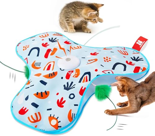 Potaroma Interaktives Katzenspielzeug mit Federautomatik - Wiederaufladbar, berührungsaktiviert mit Mausgeräuschen, ideales Bewegungsspielzeug für aktive Wohnungskatzen Blumenmuster-Abdeckung von Potaroma