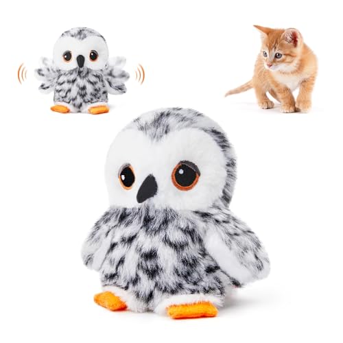 Potaroma Flapping Snowy Owl Katzenspielzeug, lebensechtes Vogelzwitschern, wiederaufladbare Eule berührungsaktiviertes Kätzchenspielzeug, interaktives Katzenminze-Kicker-Übungsspielzeug, 10,2 cm für von Potaroma