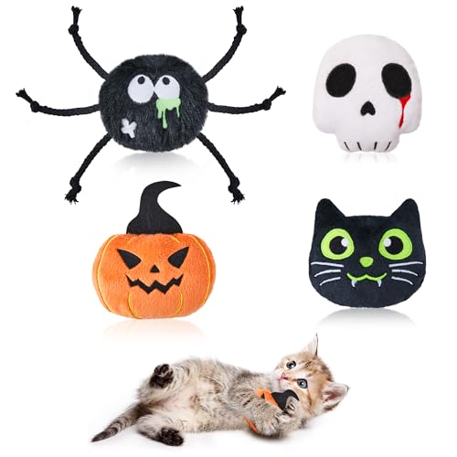 Potaroma Horror-Katzenspielzeug mit Katzenminze, knisterndes Geräusch, leuchtet im Dunkeln, interaktives Katzenspielzeug für den Innenbereich, 10,2 cm, für alle Rassen, 4 Stück von Potaroma