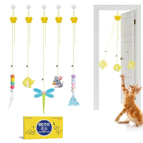 Potaroma Interaktives Katzen-Federspielzeug, 5 Stück, einziehbar, hängendes Katzenspielzeug für den Innenbereich, Kätzchen, Jagdübung, geistige körperliche Stimulation für alle Rassen und Arten Potaroma Interaktives Katzen-Federspielzeug, 5 Stück, einziehbar, hängendes Katzenspielzeug für den Innenbereich, Kätzchen, Jagdübung, geistige körperliche Stimulation für alle Rassen und Arten von Potaroma