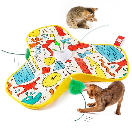 Potaroma Interaktives Katzenspielzeug mit Feder, Unvorhersehbar Bewegliche Feder im Versteck, Aufladbares Automatisches Spielzeug für Wohnungskatzen, Graffiti-Abdeckung Potaroma Interaktives Katzenspielzeug mit Feder, Unvorhersehbar Bewegliche Feder im Versteck, Aufladbares Automatisches Spielzeug für Wohnungskatzen, Graffiti-Abdeckung von Potaroma