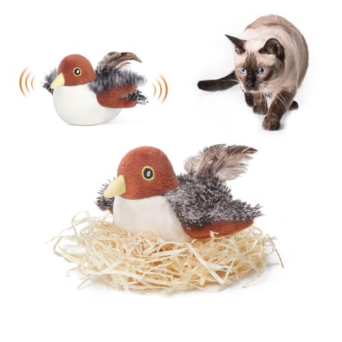 Potaroma Katzenspielzeug, wiederaufladbares Spielzeug für Indoor-Katzen, lebensechtes Chirp Tweet, schlagende Flügel, Katzenkicker, Katzenminze, Spielzeug, interaktives Katzenspielzeug, 10.2 cm von Potaroma