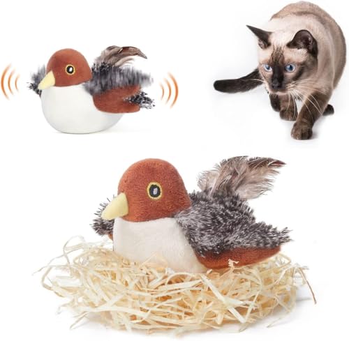 Potaroma Katzenspielzeug – Flatternder Spatz, realistische Zwitscherlaute, wiederaufladbar, berührungsaktiviert, interaktives Spielzeug mit Katzenminze für alle Katzenrassen, 10,2 cm von Potaroma