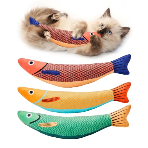 Potaroma Katzenspielzeug Saury Fisch, 3 Stück, Katzenminze, Knistergeräusche, weich und langlebig, interaktives Katzen-Kicker-Spielzeug für Indoor-Katzen, fördert Kätzchen-Übung, 24 cm von Potaroma