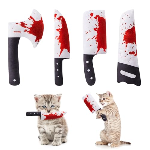 Potaroma Katzenspielzeug Set, 4 Stück Horror Messerförmige Katzenminze Kissen, Knisterspielzeug für Katzenbeschäftigung, Interaktiv für Alle Katzenrassen, 16,5 cm von Potaroma