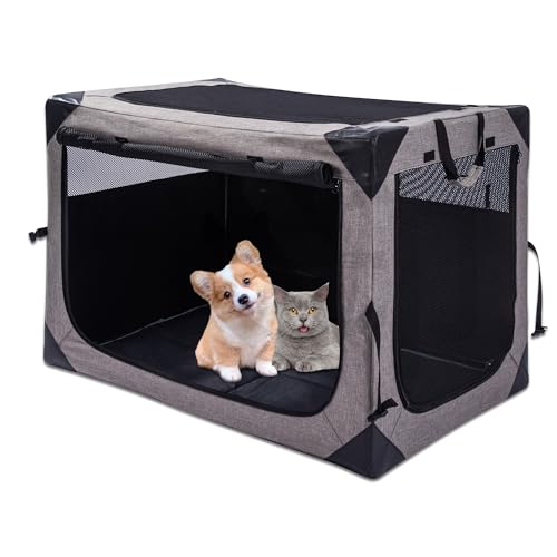 Hundekäfig, 91,4 x 63,5 x 63,5 cm, große Hundebox für große oder mittelgroße Hunde, tragbares und faltbares Design von Hundekäfig, perfekt für Reisen oder den Heimgebrauch, Hundehütte mit 3 Türen und von Poudee