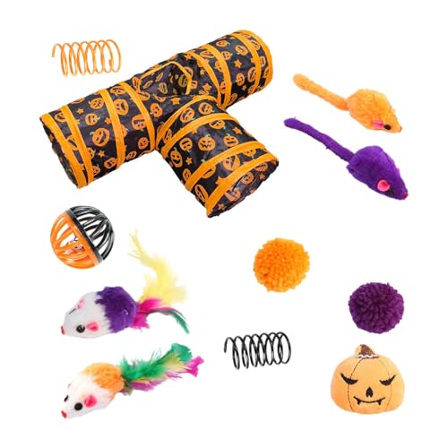 Poupangke 3-Kanal-Katzenspielzeug-Set, Katzen-3-Tunnel-Spielzeug-Set | Halloween 3-Wege-Tunnel-Spielzeugkanal-Set - Zusammenklappbares 3-Wege-Loch-Tunnelspielzeug für Haustiere, Kaninchen, Hauskatzen von Poupangke