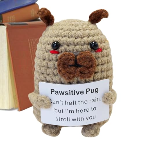Poupangke Positiver Häkelhund | Gestricktes Welpenspielzeug, Aufheitern positiv gehäkelter Hund, niedlicher positiver Mops, positive Tiere, gestricktes Hundespielzeug mit Ermutigungskarte für Familie Poupangke Positiver Häkelhund | Gestricktes Welpenspielzeug, Aufheitern positiv gehäkelter Hund, niedlicher positiver Mops, positive Tiere, gestricktes Hundespielzeug mit Ermutigungskarte für Familie von Poupangke