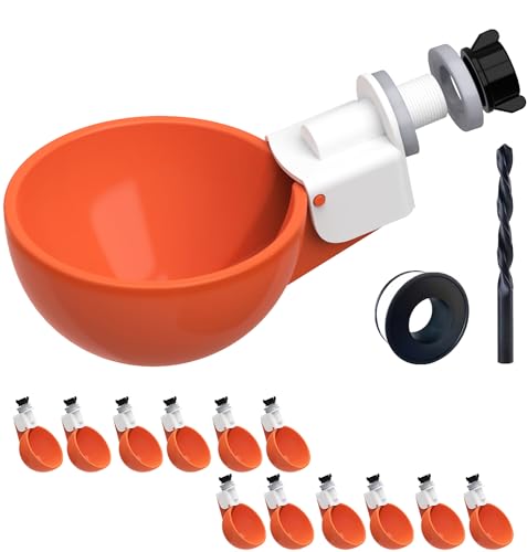 (12 Stück) Hühnerwasserbecher groß, Automatische Hühnerbewässerung mit Bohrer & Klebeband, DIY Lebensmittelqualität Huhn Wasserfutterspender, Geflügel Bewässerung Kit für Huhn, Gans, Truthahn von Poutilor