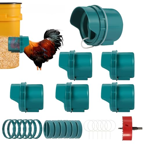 Großer Hühner-Futterspender Port, Hühnerfutterspender, DIY Geflügel-Futterstation, kein Abfall, automatisch, einfach zu installieren, großer Kamm (6 grüne Anschlüsse) von Poutilor