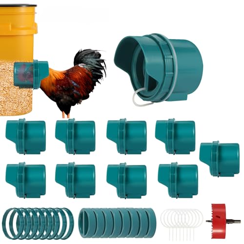 No Waste Chicken Feeder Port Large DIY Automatische Geflügel Feeder Kit für Huhn, Wachtel, Ente, Gans, Truthahn (10 Stück) von Poutilor