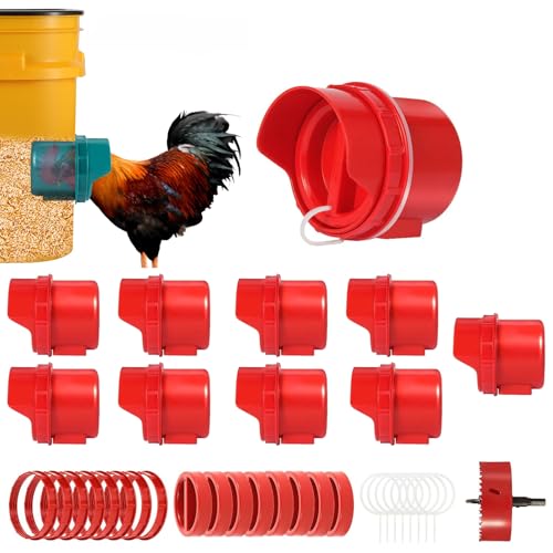 No Waste Chicken Feeder Port Large DIY Automatische Geflügel Feeder Kit für Huhn, Wachtel, Ente, Gans, Truthahn (10 Stück) von Poutilor