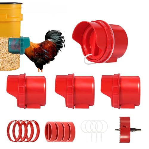 No Waste Chicken Feeder Port Large DIY Automatische Geflügel Feeder Kit für Huhn, Wachtel, Ente, Gans, Truthahn (4 Stück) von Poutilor