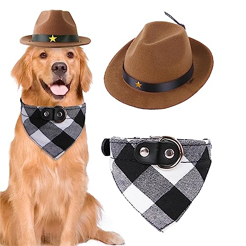 Dreieckiger Schal mit Cowboyhut für Haustiere | Sombrero und Bandana für Hunde und Katzen - Cowboy-Kostüm für Haustiere Mehrzweck-Spielset von Povanjer