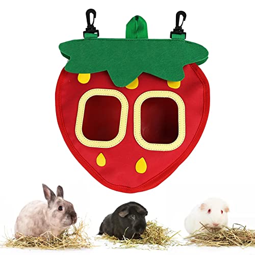 Futterhäuschen für Kaninchen | Kleintier-Heufutterbeutel Erdbeerform,Grasfutter-Aufbewahrungssack mit 2 Löchern für Kaninchen, Meerschweinchen, Chinchilla, Hamster, kleine Haustiere von Povanjer