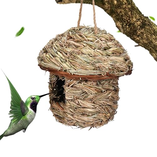 Gewebtes Kolibri-Haus, handgewebtes Vogelnest - Atmungsaktive Gras-Kolibri-Häuser | Baumelnde Vogelhäuser, rustikales Kolibri-Nest für drinnen und draußen von Povanjer