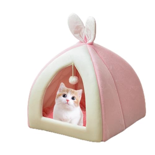 Katzenbett, Hundebett | Katzennest mit Hasenohren – Katzennest mit Bommel, Katzenhöhle für Katzen, Hauskatze, bequem, Schlafbett in Form eines Hasenohrs von Povanjer
