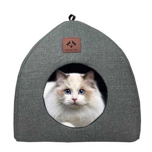 Katzenhöhle für Hauskatzen, atmungsaktives Kätzchenhaus | 2-in-1-Dreieck-Katzennest | Halbgeschlossenes All Seasons kleines Hundenest aus Leinen mit Griffband Katzenhöhle für Hauskatzen, atmungsaktives Kätzchenhaus | 2-in-1-Dreieck-Katzennest | Halbgeschlossenes All Seasons kleines Hundenest aus Leinen mit Griffband von Povanjer