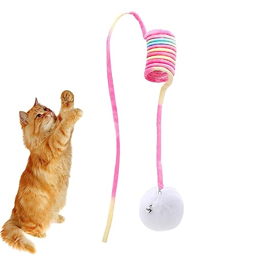 Katzenspielzeug Interaktiver Frühling - Spirale Spielzeug mit Plüsch Saugnapf,Haustier Lieferungen, Lustige Katze Frühling mit Glocke für Haus von Povanjer