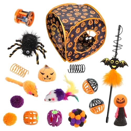 Katzenspielzeug Pack - Halloween Würfel Katzenminze Spielzeug Set | Verstecken und Suchen Katzenspielzeug, Federspielzeug, Katzenspieltunnel für kleine Haustiere, Kaninchen, Kätzchen von Povanjer