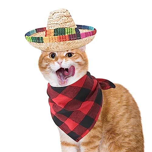 Mexikanischer Sombrero Hut | Kostüm Set Sombrero Caps - mexikanische Hundegeschenke Partydekorationen, waschbares Zubehör für Katzenschals für kleine Haustiere von Povanjer