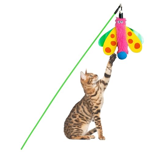 Povanjer Katzenstab für Hauskatzen, Katzen-Stäbchen | Lustiges Kätzchenspielzeug mit Glocke | Libellen-Katzenstab-Spielzeug, interaktiver Katzen-Teaser-Zauberstab für Katzenkätzchen, die Spaß am Povanjer Katzenstab für Hauskatzen, Katzen-Stäbchen | Lustiges Kätzchenspielzeug mit Glocke | Libellen-Katzenstab-Spielzeug, interaktiver Katzen-Teaser-Zauberstab für Katzenkätzchen, die Spaß am von Povanjer